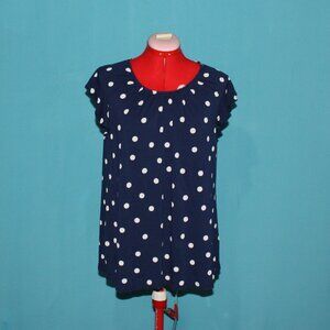 Blue Short Sleeve Blouse W/ White Polka Dots